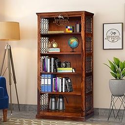 Krishana art palace - Sheesham Wooden Contemporary Solid Sheesham Wooden Bookshelf|Book Shelf Cabinet for Home&Office Living Room|Pre Assembled Semi Open Bookshelf (Brown Honey Finish)-12