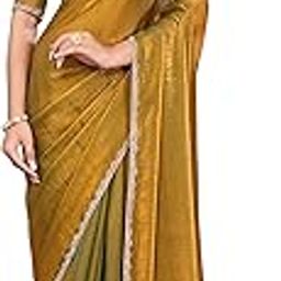 Women's Shimmer Chiffon Lace Boarder Shiny Stone and Diamond Work Saree With Unstitched Blouse Piece...-36