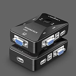 KVM Switch, 2 Port VGA USB, Console 2-in-1 Out, with Button Control for Keyboard Mouse Display-21