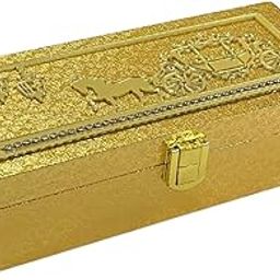 Vanya Creations Decorative Shagun Cash Box for Gifting Money 2 Gaddi, Jewellery, Gifting Sagan Wedding Occasion, Golden Color, Set of 1, Horse Chariot Acrylic Design Rectangle Shape-image-9