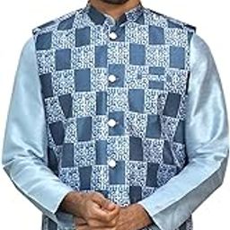 Men's Silk Blend Sleeveless Nehru Jacket – Geometric Printed, Ethnic Festive Wear with Mandarin Collar-picture-17