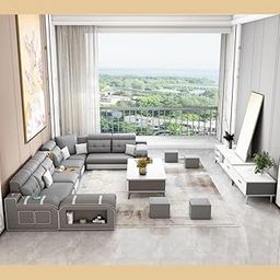 Homax. Gravity 11-Piece U-Shape Modular Sofa Set – 12-Seater Luxury Sectional in Premium Grey Leatherette with Smart Console & Storage – 13ft Interchangeable Couch for Living Room, Villa, or Bungalow-image-69