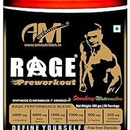 AM NUTRITION RAGE Pre Workout (30 Servings, 450g) with L-Citrulline 4000mg, Beta-Alanine 4000mg, Creatine, L-Arginine, L-Taurine For Energy, Focus & Performance (Strawberry Watermelon)-image-38