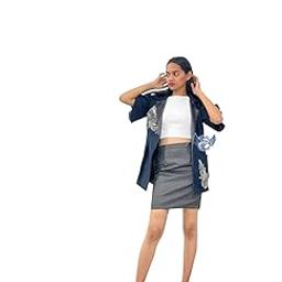 Womens Grey Blazer and Skirt Set for Casual and Business Look Cocktail Wear Semi Formal Attire-image-82