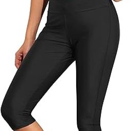 Women's Capris UPF 50+ Water Outdoor Pants Swim Sport Leggings (US 14, Black)-image-8