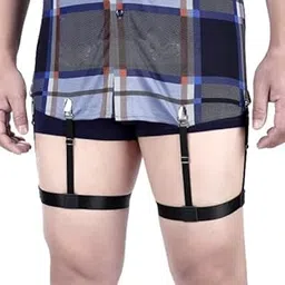 FabNext-Adjustable Men's Shirt Stays Garters Elastic Nylon Adjustable Slim Fit Shirt Holders Crease-Resistance Belt Stirrup Style Suspenders 1 Pair Black Color-image-4
