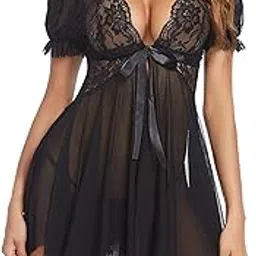 beera Women's Lace Embroidered Above knee Babydoll Sleepwear-picture-12