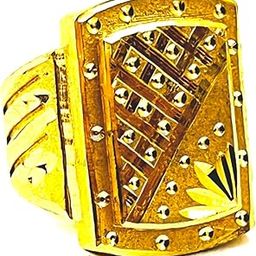 Premium Rectangular Shape Heavy Gold Look Finely Detailed Handmade Ring For Men Brass Gold Plated Ring (DM-PR-03)-image-17