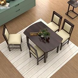 GHODELA ART Sheesham Wood Oval 4 Seater Dining Table with 4 Cushion Chairs Set for Home Hall | Solid Wood Dinner Table with 4 Chairs for Hotels | Dining Room Sets (Walnut Finish, 4 Seater)-image-29