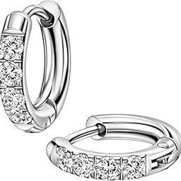 316L Surgical Stainless Steel Huggie Hoop Earrings with Cubic Zirconia, 10G 12G 14G 8-20mm Cartilage Lobe Earrings, 14G Piercing Jewelry-image-23