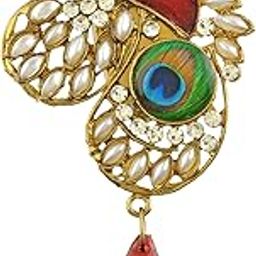 Missmister Brass Gold Pearl CZ Red Bead peacock shape saree dupatta pin women clothing accessory (MM3788SPDM)-image-95