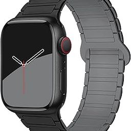GUOi® Magnetic Silicone Watchband Compatible with Apple Watch Ultra 2＆Ultra 49mm 45mm 44mm 42mm 46mm-Men&Women Strap for iWatch Se10/9/8/7/6/5/4/3/2/1 SE 46/44/45/49/42mm(Series 3/2/1)-Black+Grey-32