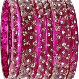Stylish Glass Bangles Set Crystal Kada For Women & Girls with Gold Zircon Diamonds & Beads | Transparent Bangles Glass | Fancy Kanch ki chudi Kade | Wedding, Party, Daily-Set of 6 Bangles-picture-4