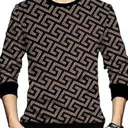 kajaru Men's Geometric Pattern Full Sleeve Round Neck T-Shirt, Black and Gold-picture-7