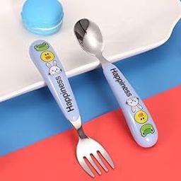 ZAVASIKA Stainless Steel Baby Feeding Spoon and Fork Set, Perfect Size Feeding Spoon and Fork Set for Toddlers & Kids, Non Toxic, Food Safe and BPA Free, Children's Training Spoons Tableware-image-33