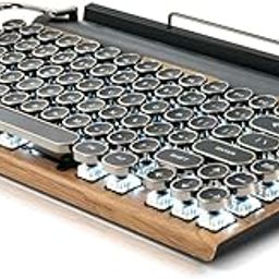 7KEYS Typewriter Keyboard Wireless Retro Style, Vintage Classical Mechanical Keyboard with Bluetooth for IPAD PC/Laptop Mac/Phone (Wood)-picture-11
