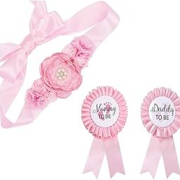 PALAY® Mom to Be Decoration Items Set Mom to Be Flower Sash Set Maternity Shoot Props Baby Shower Daddy to Be Corsage Pin Flower Belt for Maternity Dress Mom to Be Props Supplies-Pink-image-6