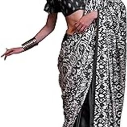 Women's Crepe Ikat Printed Saree With Unstitched Blouse Piece (KONZAI405001_RJ_Parent)-image-41