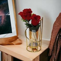 Homeza TM Decorative Metal Wire Pillar Flower Vase Removable Glass for Table Top Living Room & Home Decor(Pack of 1)-image-28