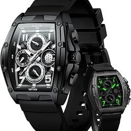Mens Watches Luxury Tonneau Watches for Men Waterproof Analog Watch Chronograph Calendar Date Men’s Dress Business Work Watch Large Square Face Black Bezal Wristwatch-image-36