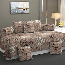DELFRIK Heavy Cotton 8 Pieces Diwan Set ||1 Single Bedsheet, 2 Bolster Covers, 5 Cushion Covers || :- Dusty Triangle-image-67