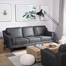 ESPOSENDE OSENNS0018 3 Seater Sofa for Living Room Dark Grey Leatherette Upholstery Solid Sal Wood Frame Modern & Comfortable Couch for Home & Office Three Seater Sofa Set with Cushions-image-36