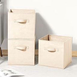 wolpin Set of 3 Storage Basket Bins Foldable Collapsible Storage Cubes for Home Organiser Kids Toys Box and Wardrobe Clothes Stacker, Beige-8