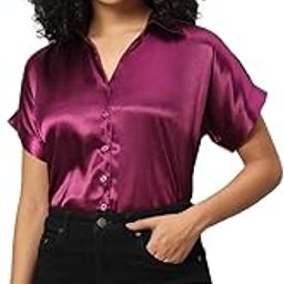 Women Half Sleeves Regular Fit Casual Satin Shirt-image-54