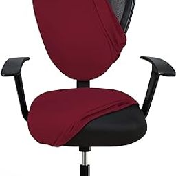 HOTKEI Maroon 2 Piece Office Chair Cover 200GSM Fabric Pack of 1 Stretchable Elastic Removable Washable Office Computer Desk Executive Rotating Chair Seat Covers Slipcover Protector-image-82