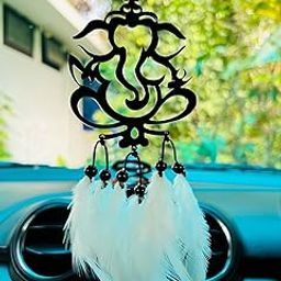 MEBBER Ganpati Dream Catcher for Car Lord Ganesha Car Hanging for Rearview Mirror Feather & Bead Spiritual Charm Hindu Car Accessory for Blessings, Décor & Gifting-image-8