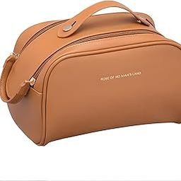 JIALTO® Upgraded Travel Makeup Bag, 2 Handles Double Opening Zipper Side Magnetic Buckle, Portable Waterproof PU Leather Cosmetic Bag for Women Traveling with Divider (Brown)-23