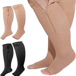 2 Pair Wide Plus Size Calf Compression Socks with Zipper for Overweight Women Men 15 to 25 MmHg Zipper Compression Stockings-image-12