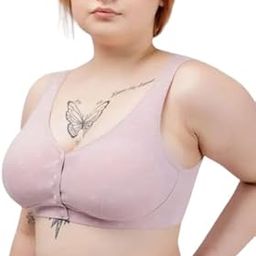 Women's Cotton Blend Maternity Feeding Bra, Lightly Padded Nursing Wirefree Front Button Closure Bra - Grey-image-94