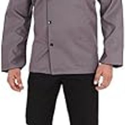 Professional Chef Coat, GRAY with Black Trim, Long Sleeve Mandarin Collar, Cotton-Polyester Blend, Regular Fit (IN, Alpha, S, Regular, GRAY AND BLACK)-image-14