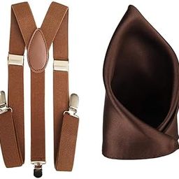 Stylish Men's Fashion Suspenders for Formal & Casual Wear Suspenders & Bow Tie and Pocket Square Set Y Shape Adjustable Braces, (Brown One Size)-image-62
