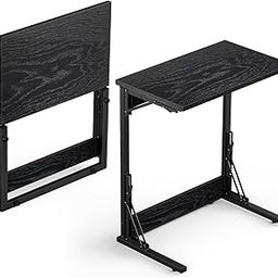 Tatub Folding TV Tray Table Set of 2, 24" Wide C-Shaped End Table for Couches, Small Sofa-Side Laptop Desk with Metal Frame for Living Room, Bedroom, Dark Black-26