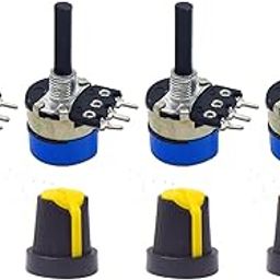 Electronic Spices 10K 3 Pin Round Shaft Potentiometer with in built on/off switch Volume Pot 10K with Knob for Multiple Applications (Black & Blue) (Pack of 4)-22