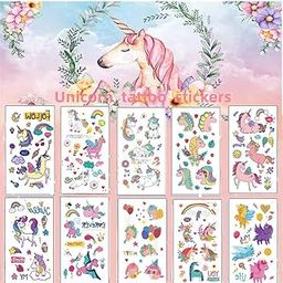 TREXEE Watercolor Unicorn Stickers Cute Waterproof Pink Unicorn Stickers waterproof temporary tattoo,The tattoo on the girl's face Party Favors Supplies,for Envelopes Birthday Party Gift Bag (Pack of 10)-image-50