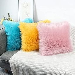 PICKKART Set of 3 Plush Pillow Small Size 12x12 Inches (Yellow Blue Pink)-image-14