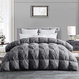 HOMBYS King Size Feather and Down Comforter, Machine Washable Grey Pinch Pleat King Duvet Insert with Downproof Cover, Thick Fluffy Comforter for All Season, Baffle Box Design-image-45