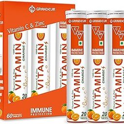 Grandeur Vitamin C Charge Immune Protection - With Natural Vitamin C & Zinc- 60 Effervescent Tablets | Orange Flavour | Immunity Booster | Antioxidant | Glowing Skin |-27