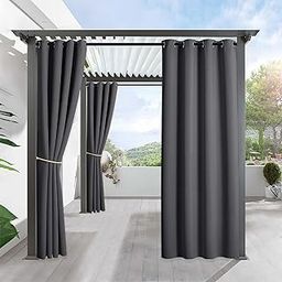 RYB HOME Blackout Curtains Panels for Patio Window Treatment Grommet Top Waterproof & Windproof Outdoor Indoor Privacy Curtain Drapes, 1 Panel, Wide 52 by Long 84 Inch, Grey-image-55
