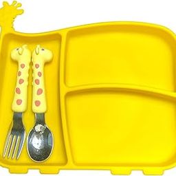 Kidsnx Baby Suction Plates for Baby Feeding with Strong Suction & One Spoon,One Fork, Silicone Toddler Plates for Kids to Feed Themselves, & Micro-Wave Oven Safe (Yellow)-image-34