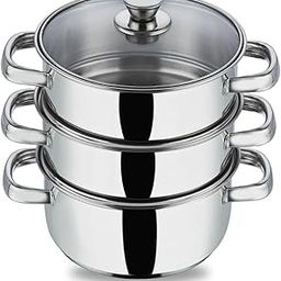 Vinod Stainless Steel 3 Tier Steamer/Momo/Modak Maker with Glass Lid - 18cm (Induction and Gas Stove Friendly), 2 Year Warranty, Silver-image-16