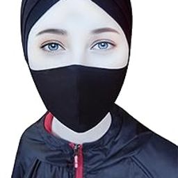 TCP WOMENS PREMIUM JERSEY TURBAN STRETCH HEADSCARVES HIJAB TURBAN WITH MATCHING EAR FREE FACE MASK COMBO BLACK-image-7