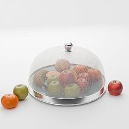 Kuber Industries 10 Inch Mesh Guard Stainless Steel Food Cover Dome | Dish Cover Net Basket for Kitchen & Outdoor Use | Protects Food from Mosquitoes, Insects and Flies | Silver-73
