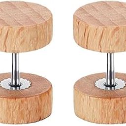 Lr Decor Bazaar Wood Wooden Women Mens Stud Earrings Ear Plugs Piercings Screw 10mm Natural-image-32