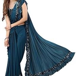 NILKANTHVARNI CREATION Kids Girls Lycra Blend Ready To Wear Saree With Sequence Blouse Piece (3-4 yrs to 12-13 yrs) (Rama, 10-11 Years - XL)-27