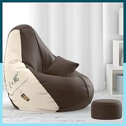 Biggie Bean Bag with Beans Filled 5XL Bean Bag with Free Cushion and Footrest - Official : CozyCreation Combo (Matching Color : Printed, e=mc2 Brown Cream)-picture-15