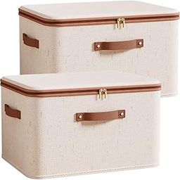 PRIME PICK Storage Box XXL Cloth Organiser Pack 2 clothes organizer Jute cotton Wardrobe Organizer for Storage Foldable Washable Box with Lid Metal Frame, webbing Handles Ideal for Almirah Drawer-picture-31